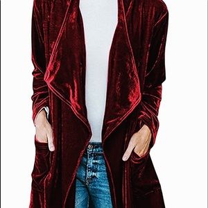 Velvet feeling fabric open front jacket